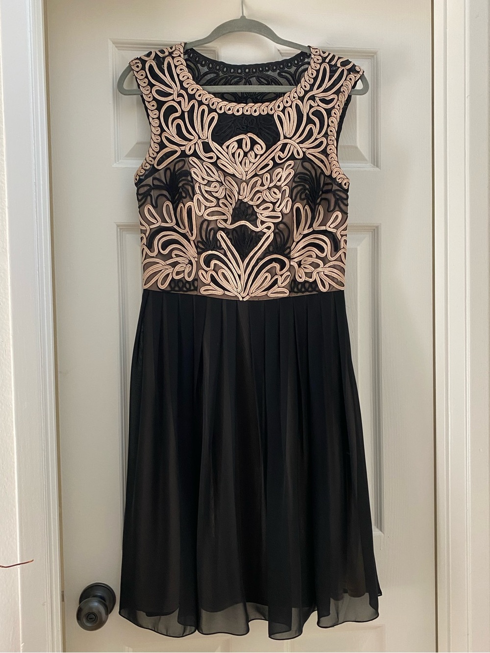 Sue Wong Black Midi Dress with Blush Embroidery